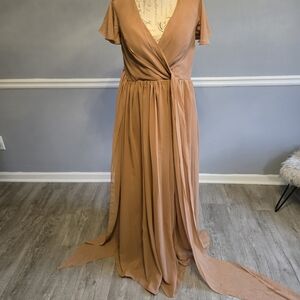 Elegant Tan Wrap Dress